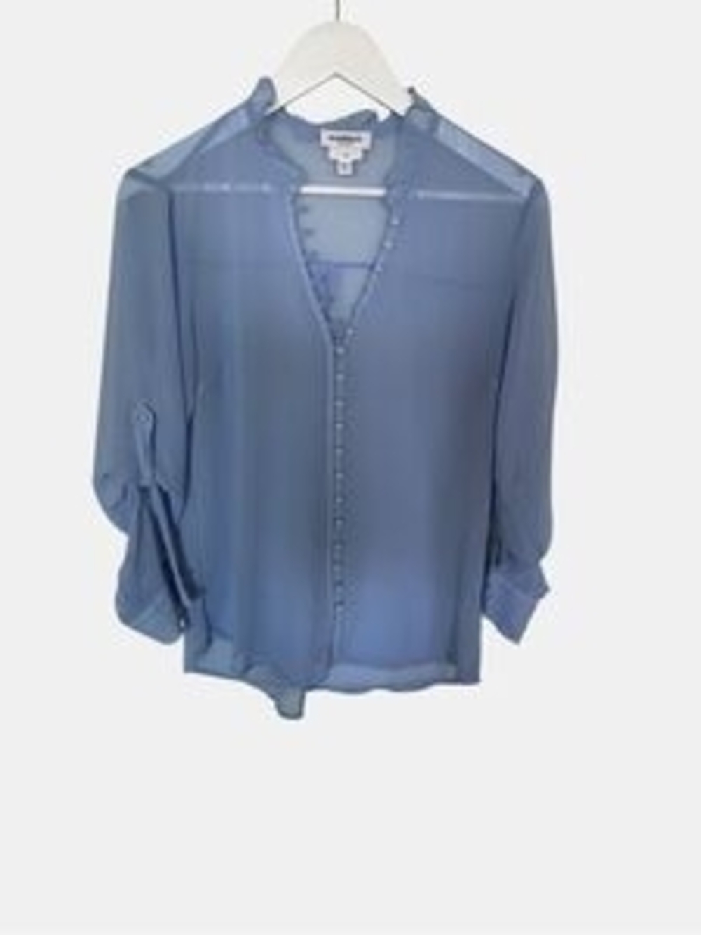 Express Dusty Blue Sheer Button-Front Blouse